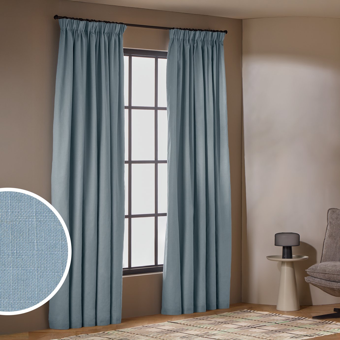 Habitat With Linen Blackout Curtains - Blue - 117x137cm