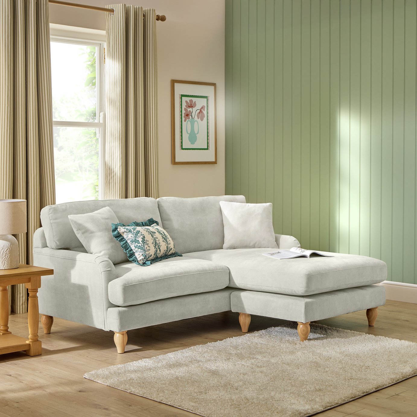 Argos Home Cynthia Fabric Corner Chaise Sofa - Natural