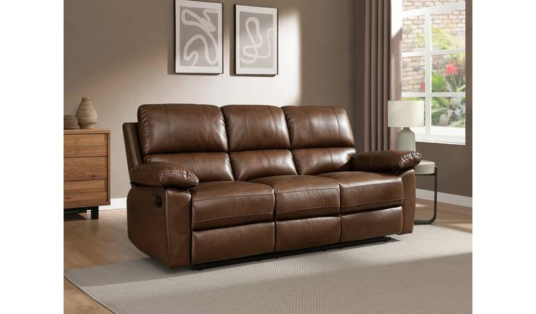 Argos Home Toby Faux Leather 3 Seater Recliner Sofa - Tan