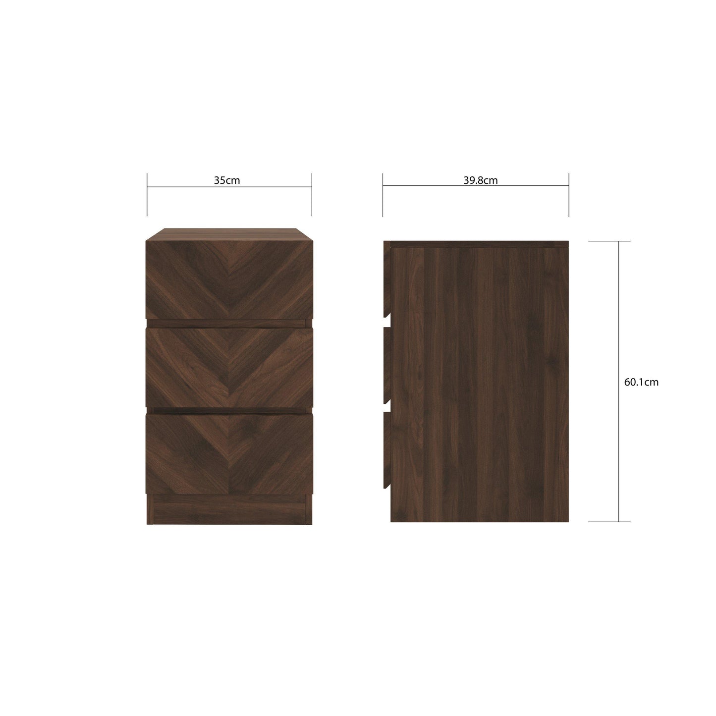 GFW Catania 3 Drawer Bedside Table