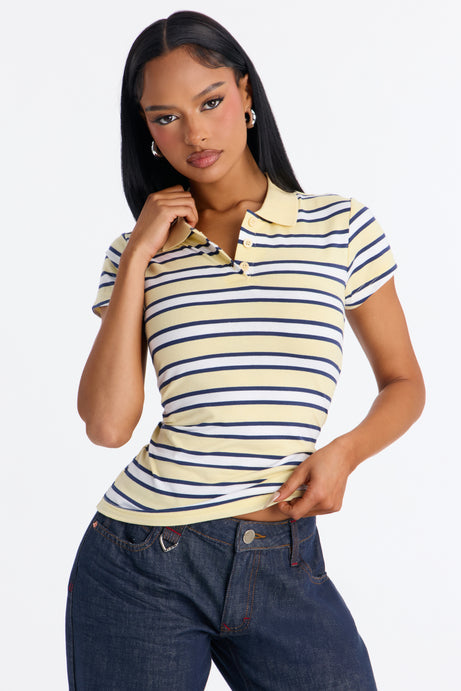 Emily Striped Short Sleeve Polo - Yellow/combo
