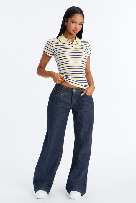 Emily Striped Short Sleeve Polo - Yellow/combo