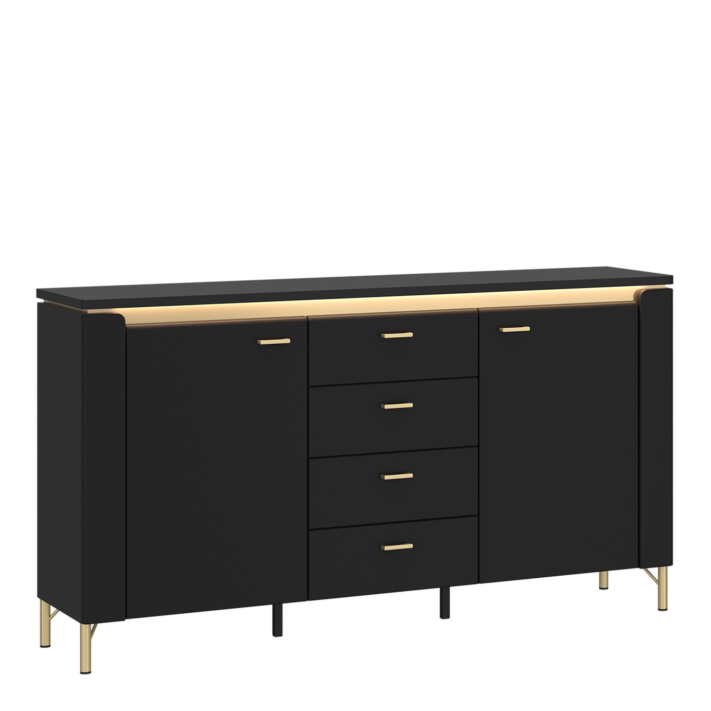 Furniture To Go Genoa 2 Door 4 Drawer Sideboard - Black Matt/Gold