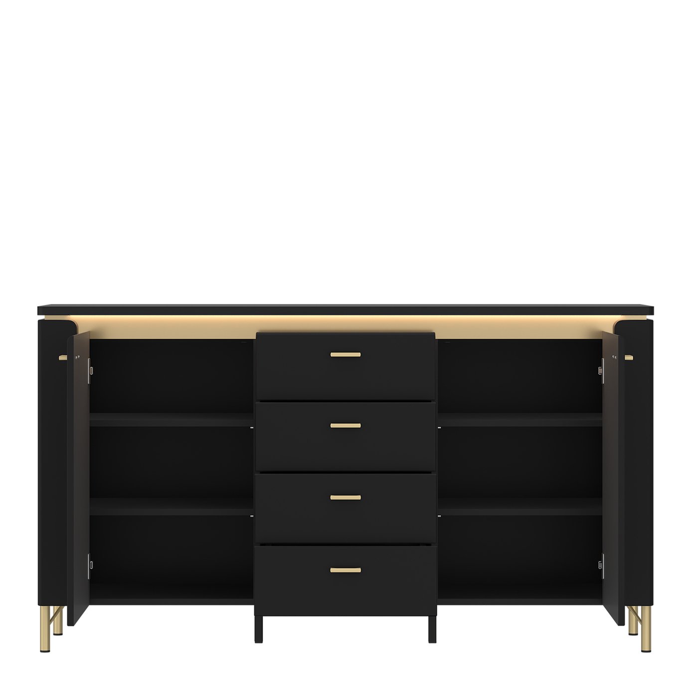 Furniture To Go Genoa 2 Door 4 Drawer Sideboard - Black Matt/Gold