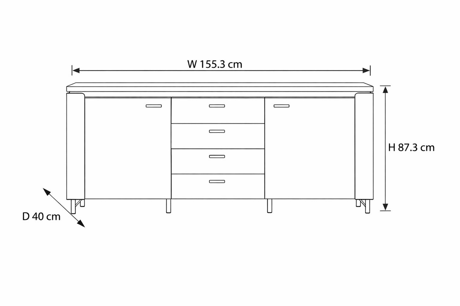 Furniture To Go Genoa 2 Door 4 Drawer Sideboard - Black Matt/Gold