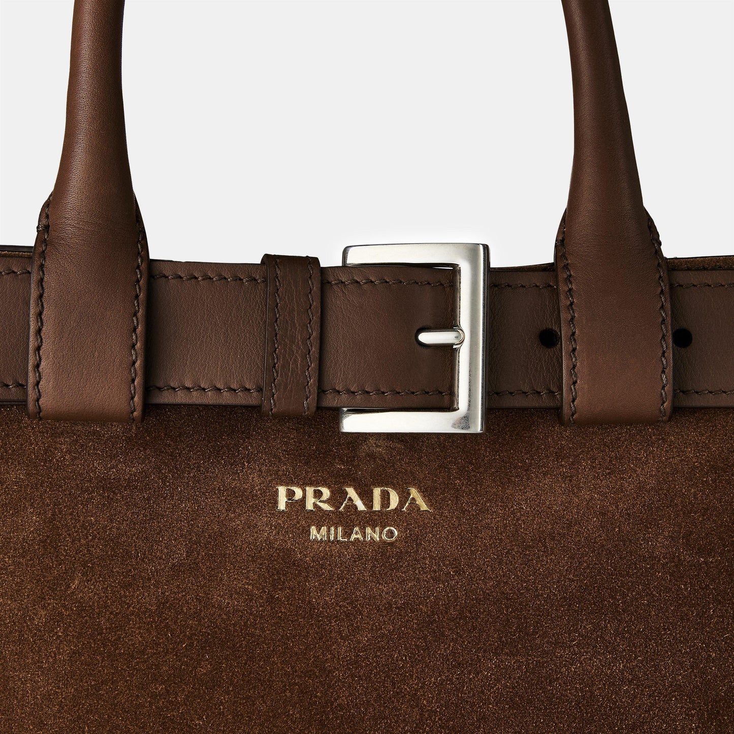 Prada Medium Belt Buckle Suede Bag With Belt