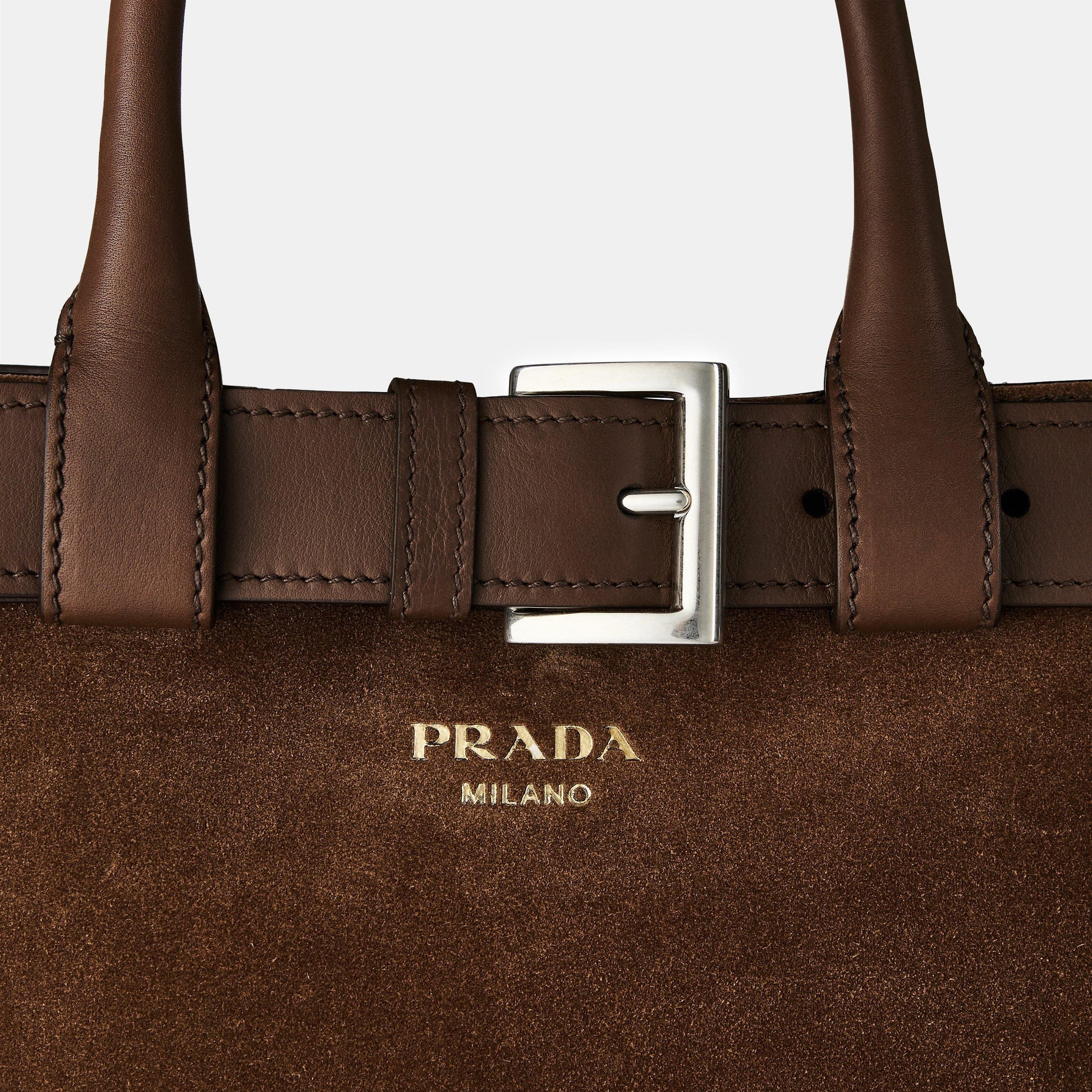 Prada Medium Belt Buckle Suede Bag With Belt