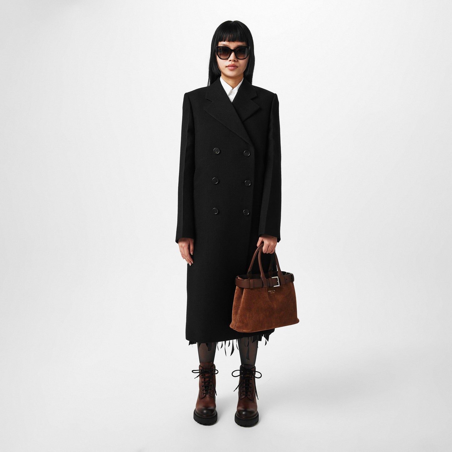 Prada Medium Belt Buckle Suede Bag With Belt