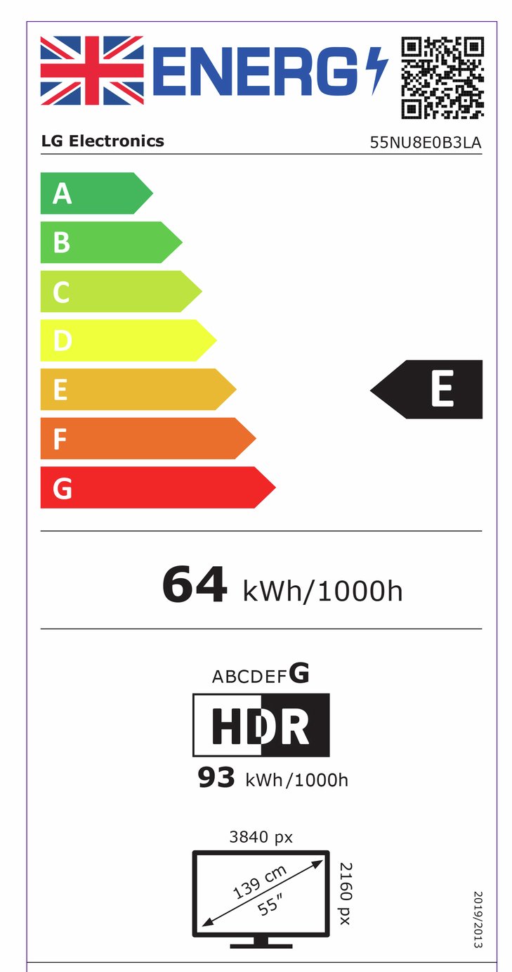 LG 55 Inch 55NU8E0B3LA Smart 4k UHD HDR LED Nano AI TV