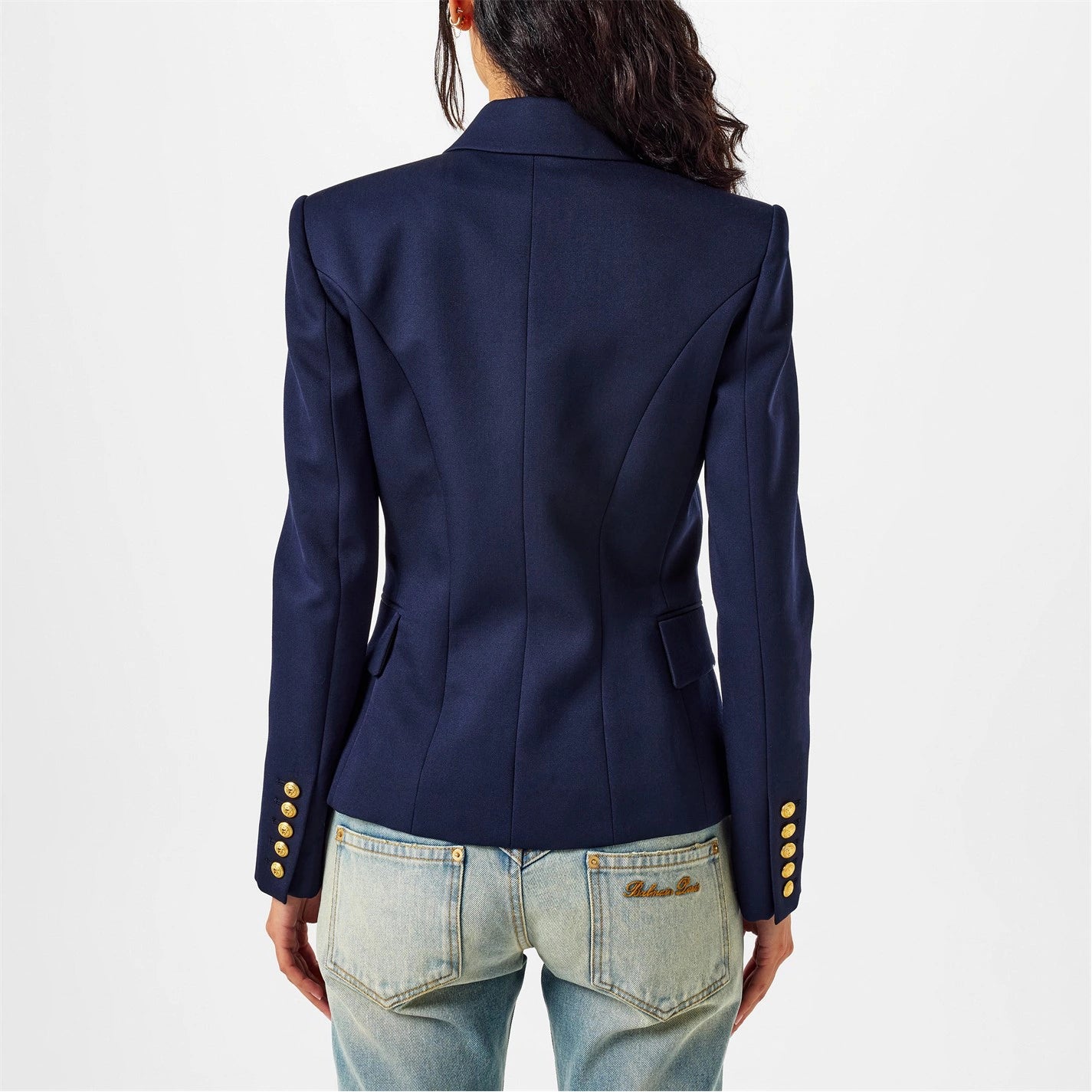 Women's Double Breasted Wool Long Sleeve Gold-Tone Button Blazer
