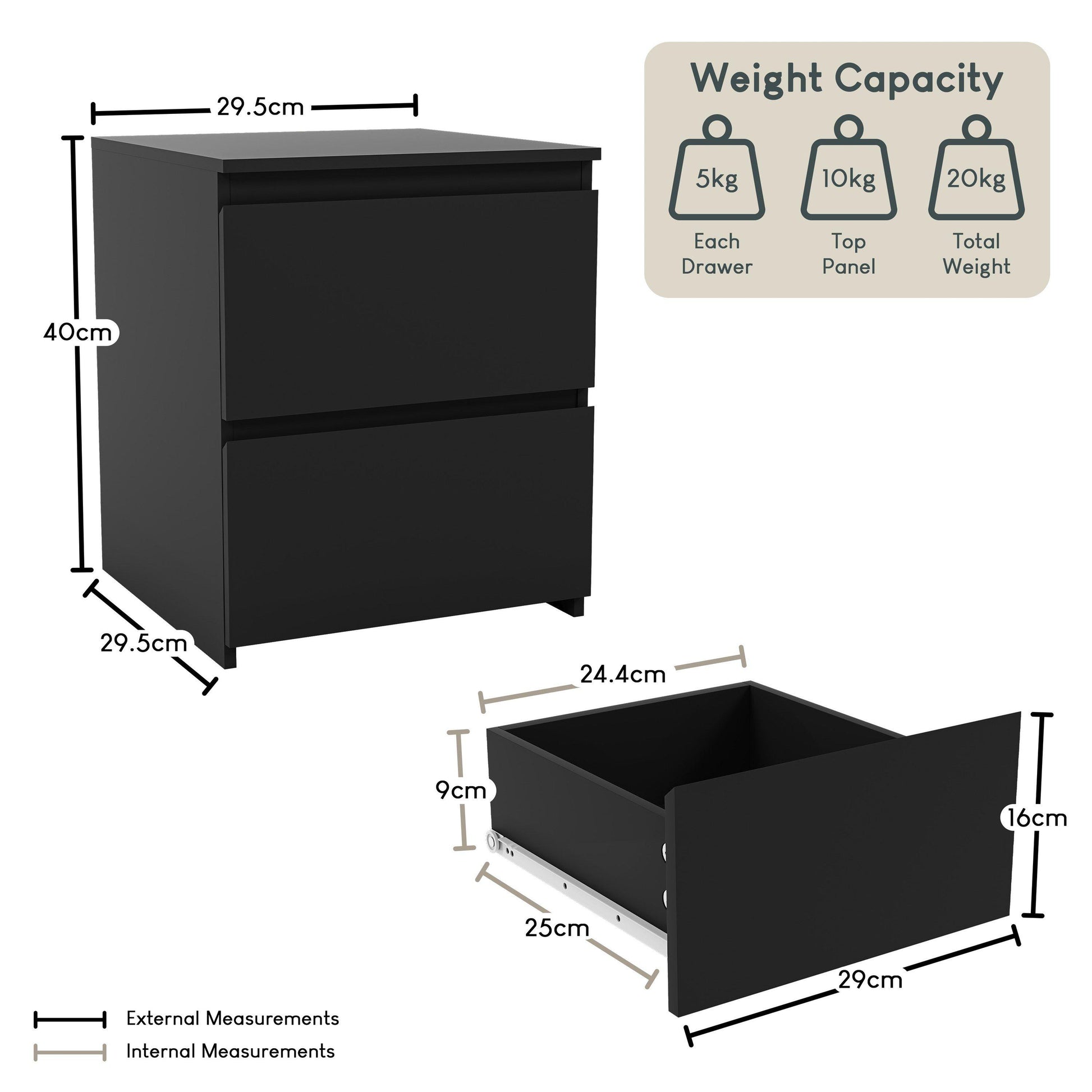 Lassic Vida Designs Denver 2 Drawer Bedside Chest