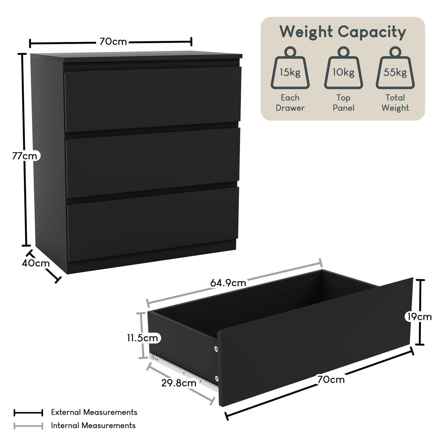 Lassic Vida Designs Denver 3 Drawer Chest