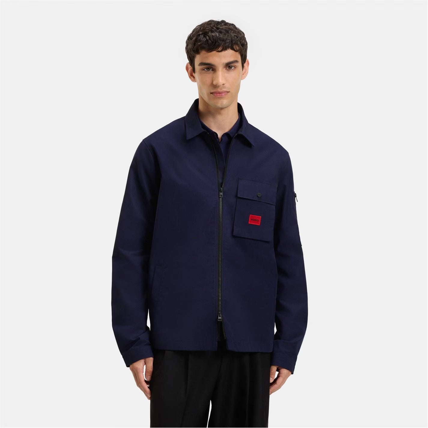 Men's Emmond Red Cotton Long Sleeve Zip Overshirt