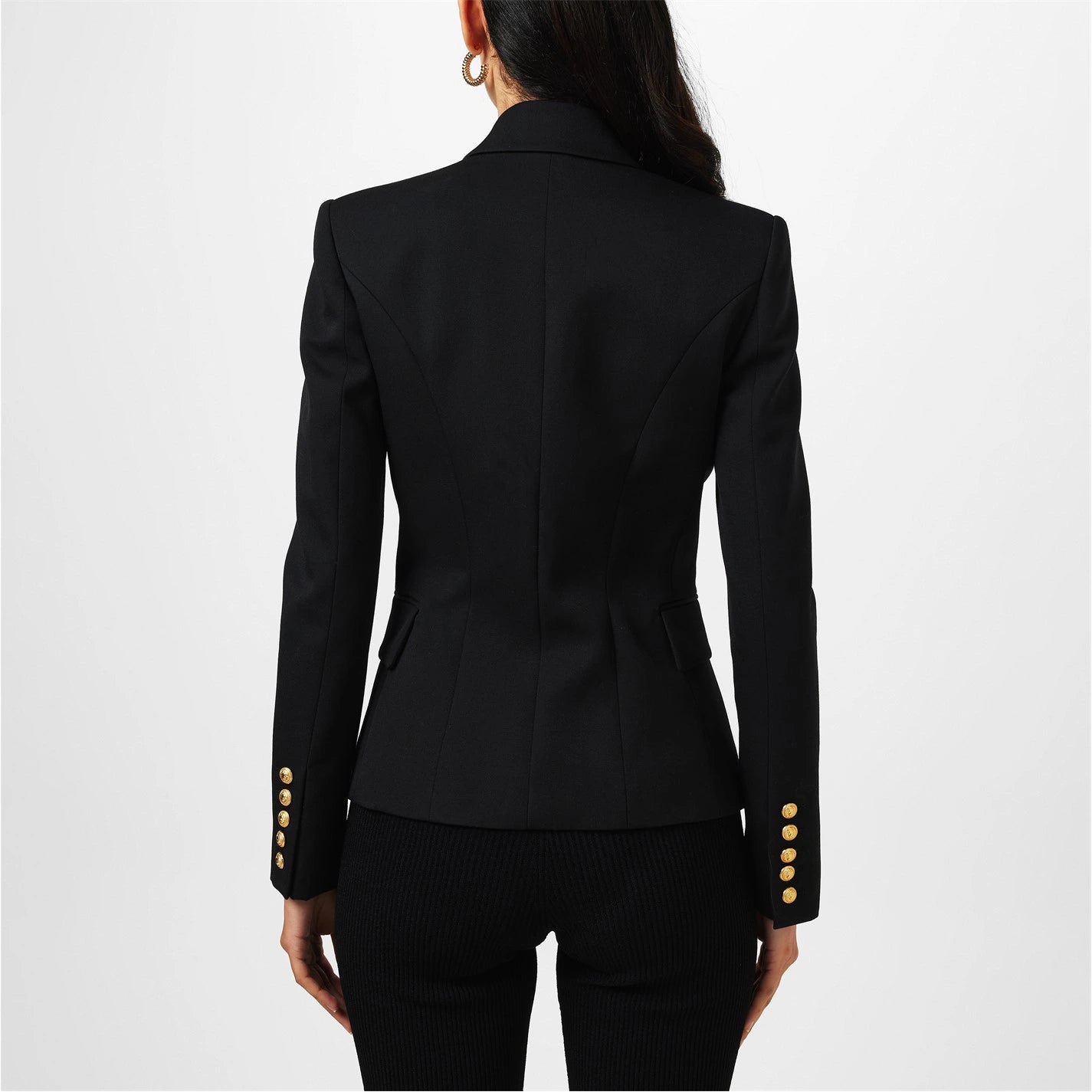 Women's Double Breasted Wool Long Sleeve Gold-Tone Button Blazer