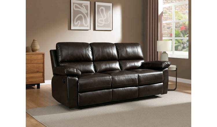 Argos Home Toby Faux Leather 3 Seater Recliner Sofa - Brown
