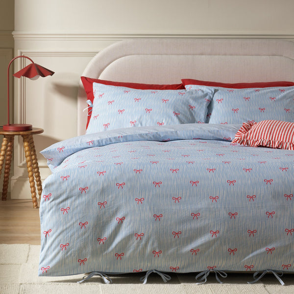 Argos Home Blue Stripe Bows Bedding Set - Single