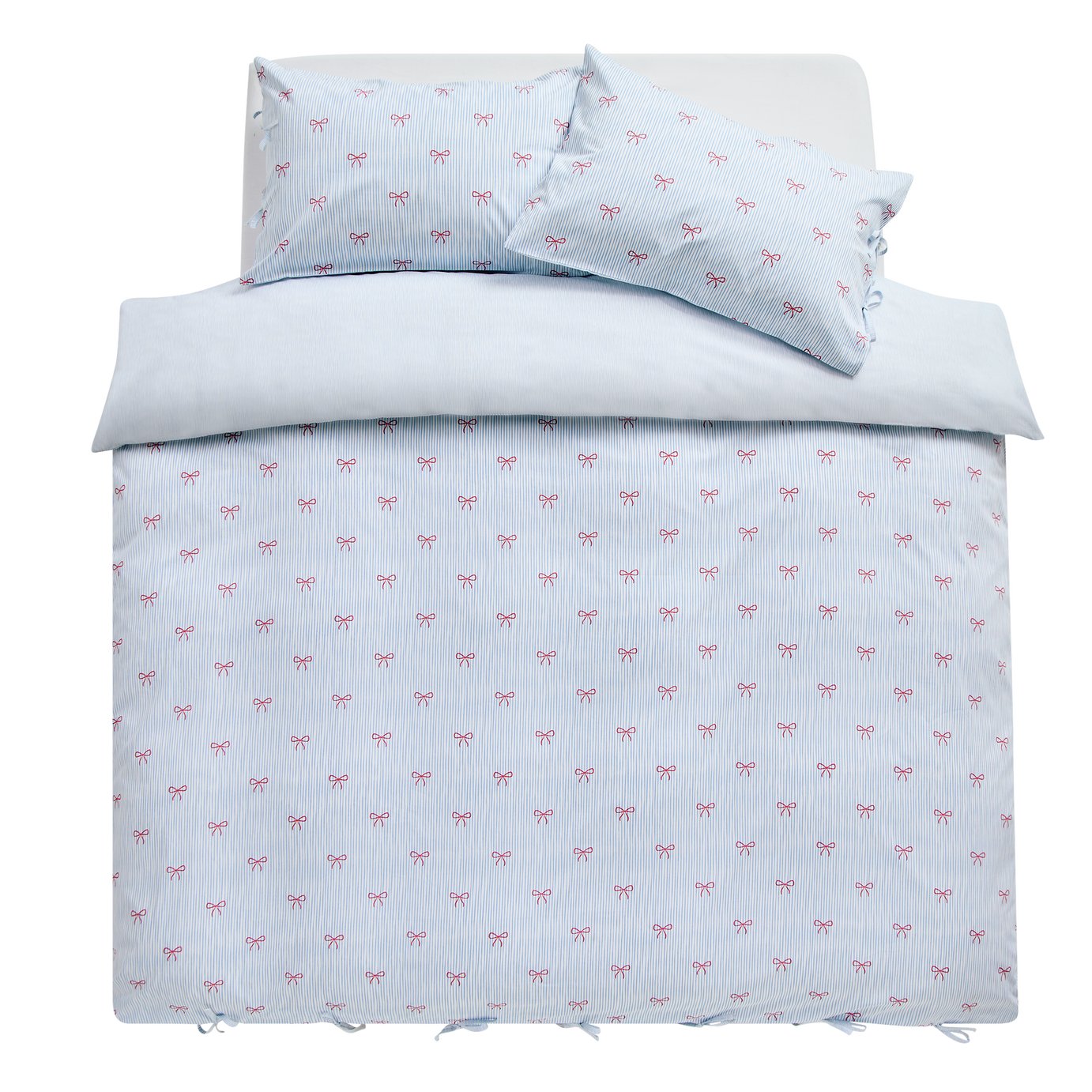 Argos Home Blue Stripe Bows Bedding Set - Single