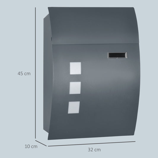 HOMCOM Weatherproof Wall Mounted Letter Box with Keys – Anthracite Grey