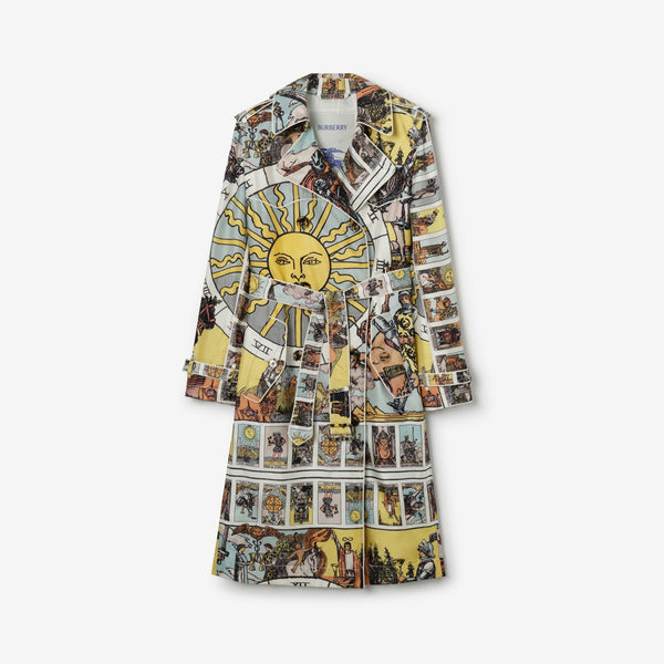 Long Tarot Print Silk Foxfield Trench Coat