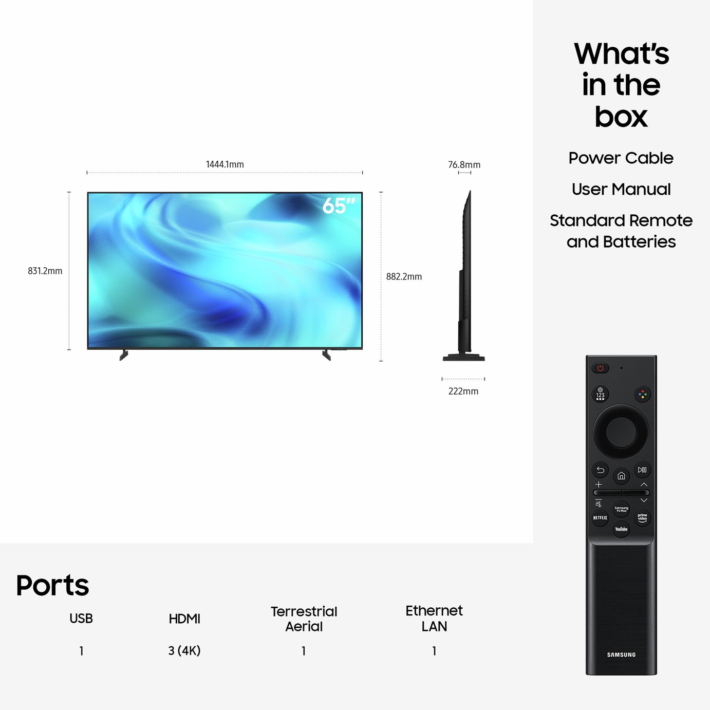 Samsung 65 Inch UE65U8000HKXXU Smart 4K UHD HDR Crystal TV