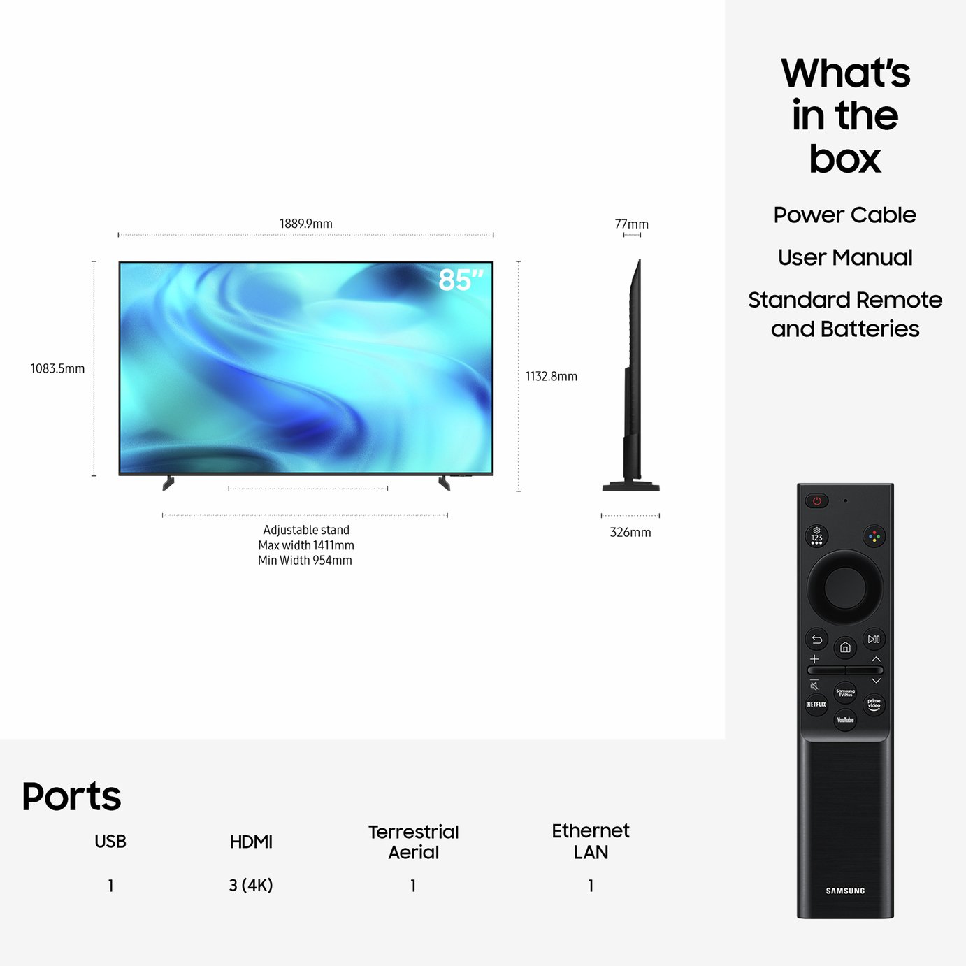 Samsung 85 Inch UE85U8000HKXXU Smart 4K UHD HDR Crystal TV