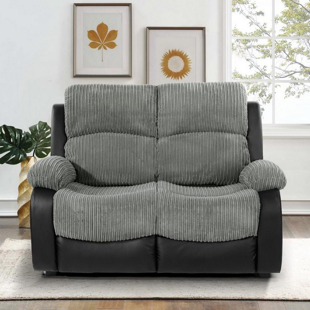 Banbury Faux Leather 2 Seater Black Jumbo Cord Sofa