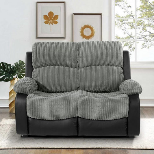 Banbury Faux Leather 2 Seater Black Jumbo Cord Sofa