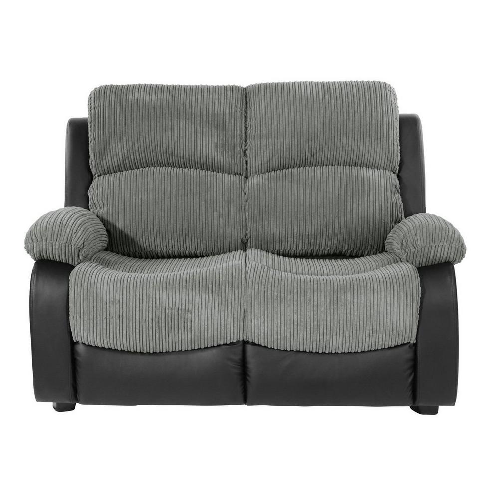 Banbury Faux Leather 2 Seater Black Jumbo Cord Sofa