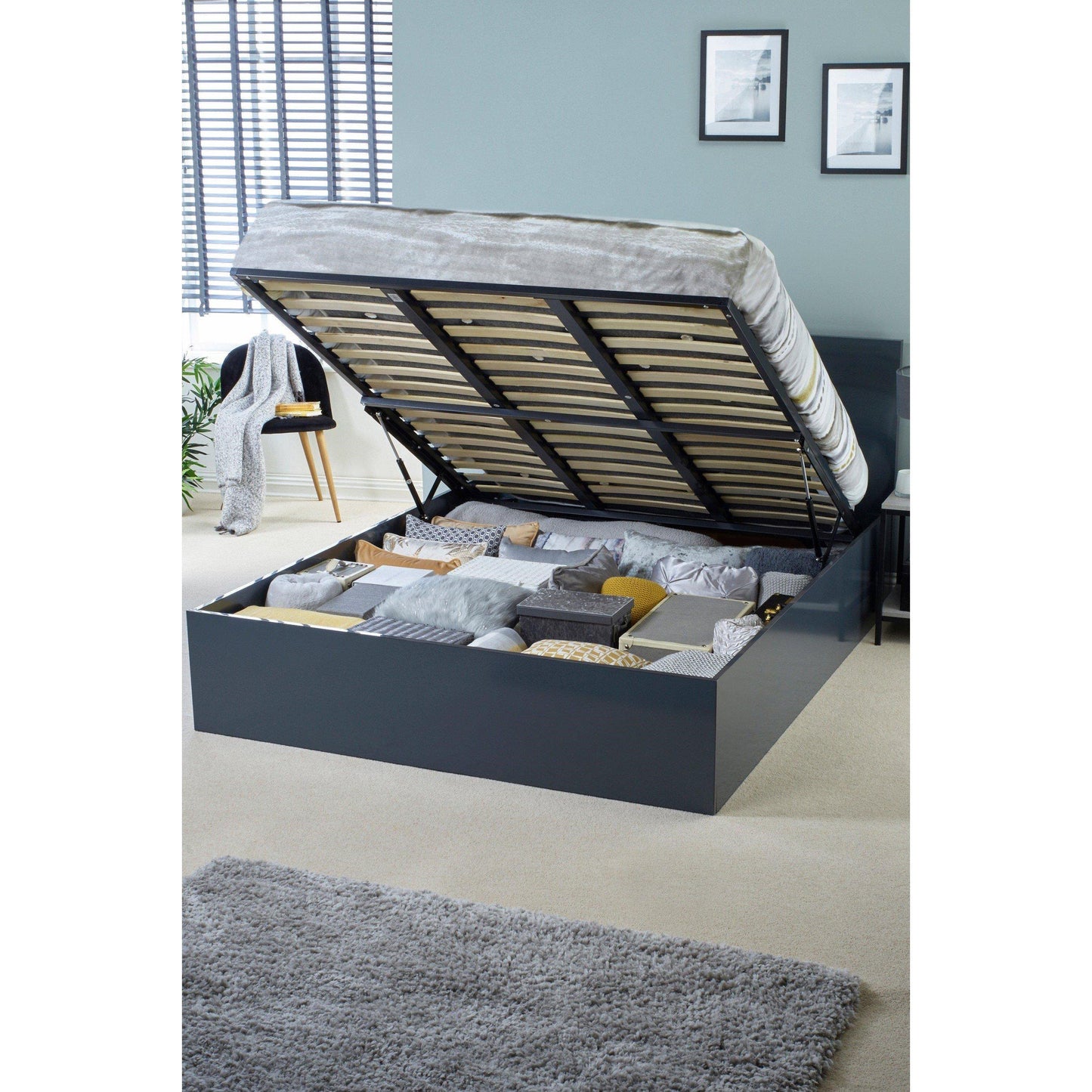 Homelife High Gloss Ottoman Bed