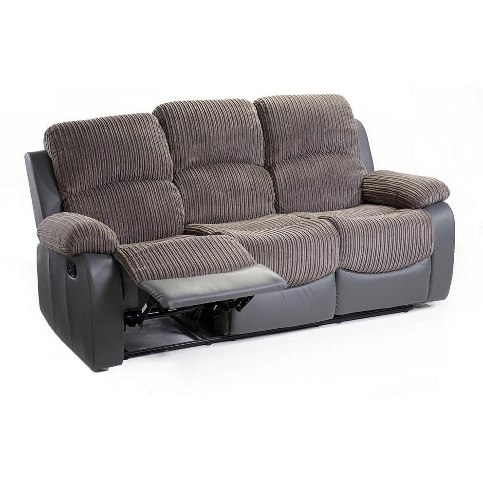 Canterbury Cord/Faux Leather Recliner 3 Seat Sofa