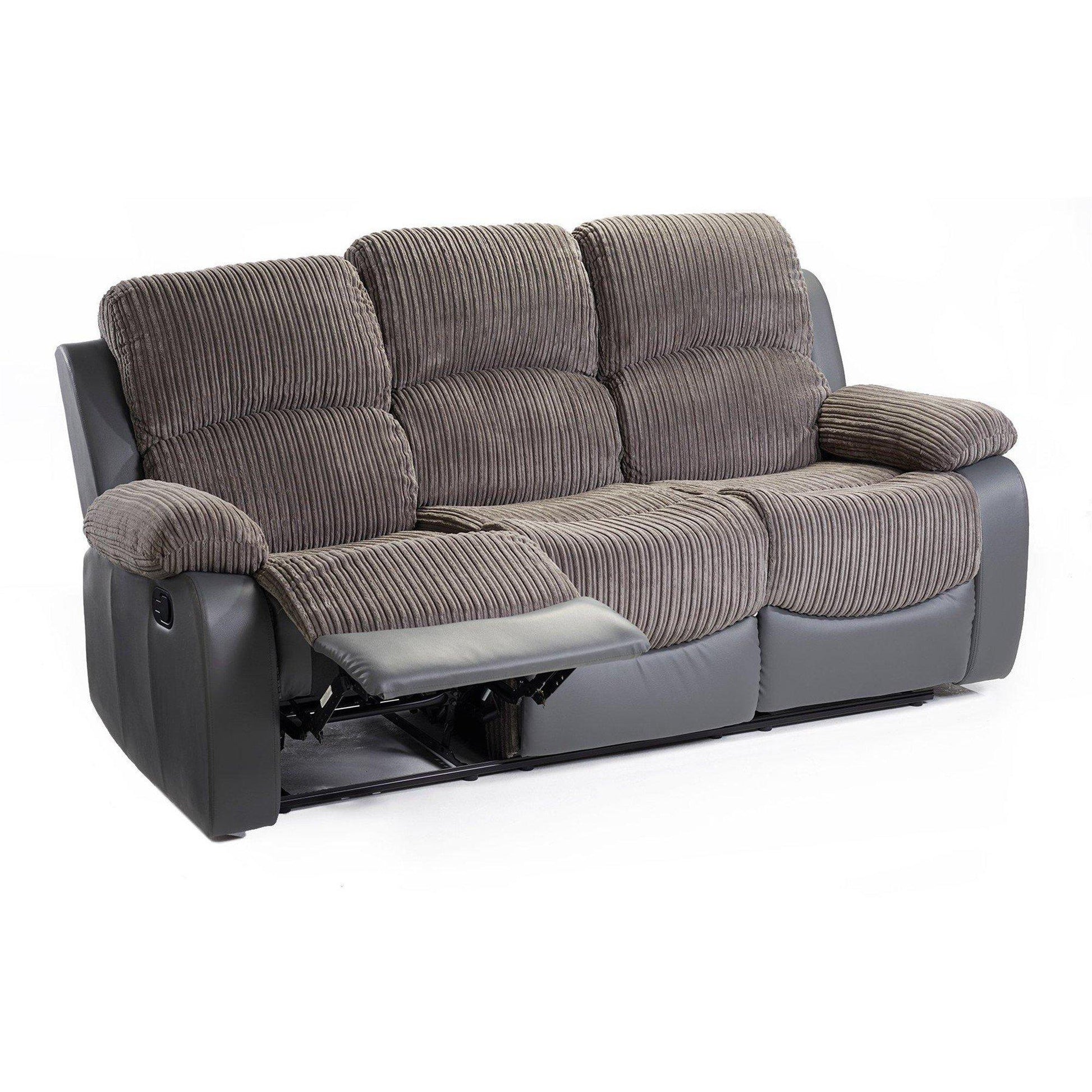 Canterbury Cord/Faux Leather Recliner 3 Seat Sofa