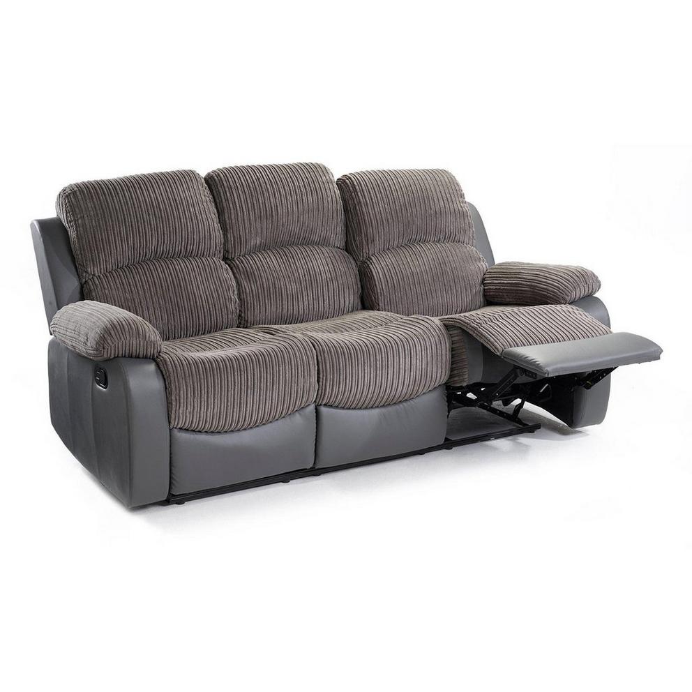 Canterbury Cord/Faux Leather Recliner 3 Seat Sofa