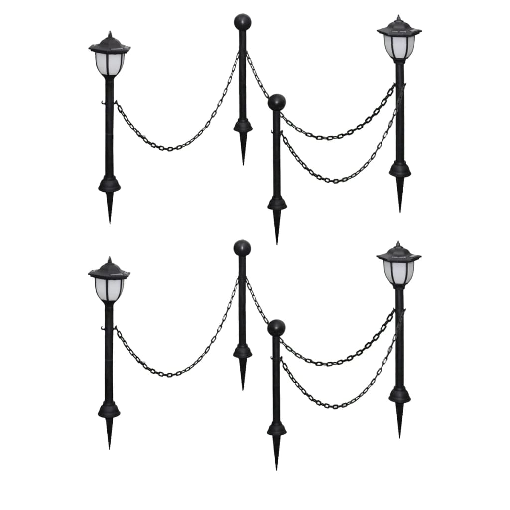 vidaXL 2/4x Chain Fence with Solar Lights Two LED Lamps Two Poles Outdoor Patio - Interactive Group