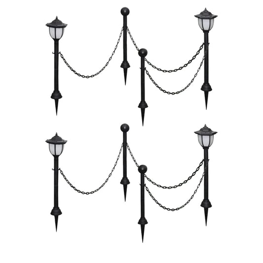 vidaXL 2/4x Chain Fence with Solar Lights Two LED Lamps Two Poles Outdoor Patio - Interactive Group