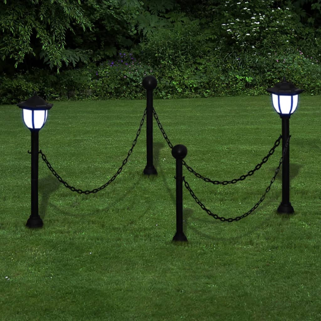vidaXL 2/4x Chain Fence with Solar Lights Two LED Lamps Two Poles Outdoor Patio - Interactive Group