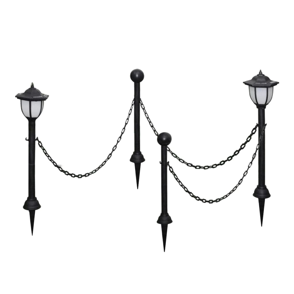 vidaXL 2/4x Chain Fence with Solar Lights Two LED Lamps Two Poles Outdoor Patio - Interactive Group
