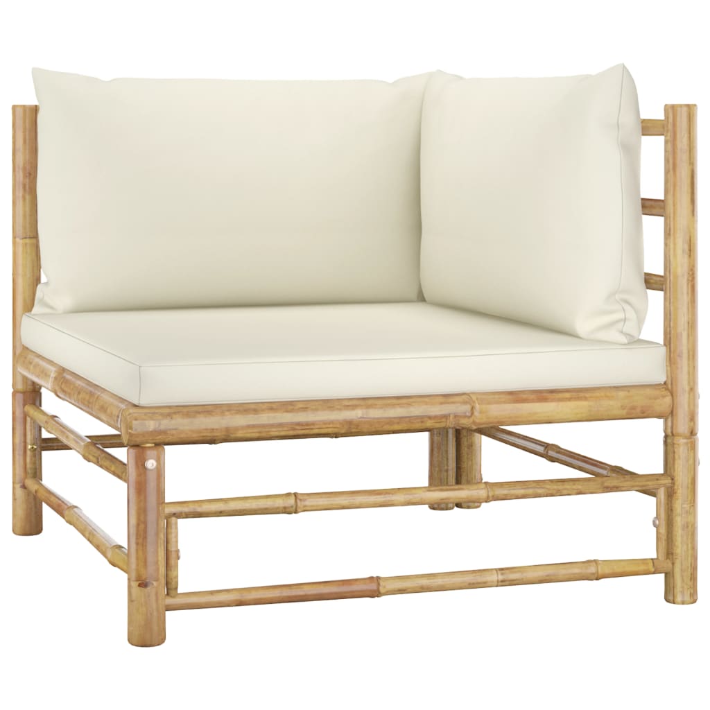 NNEVL 5 Piece Garden Lounge Set with Cream White Cushions Bamboo - Interactive Group