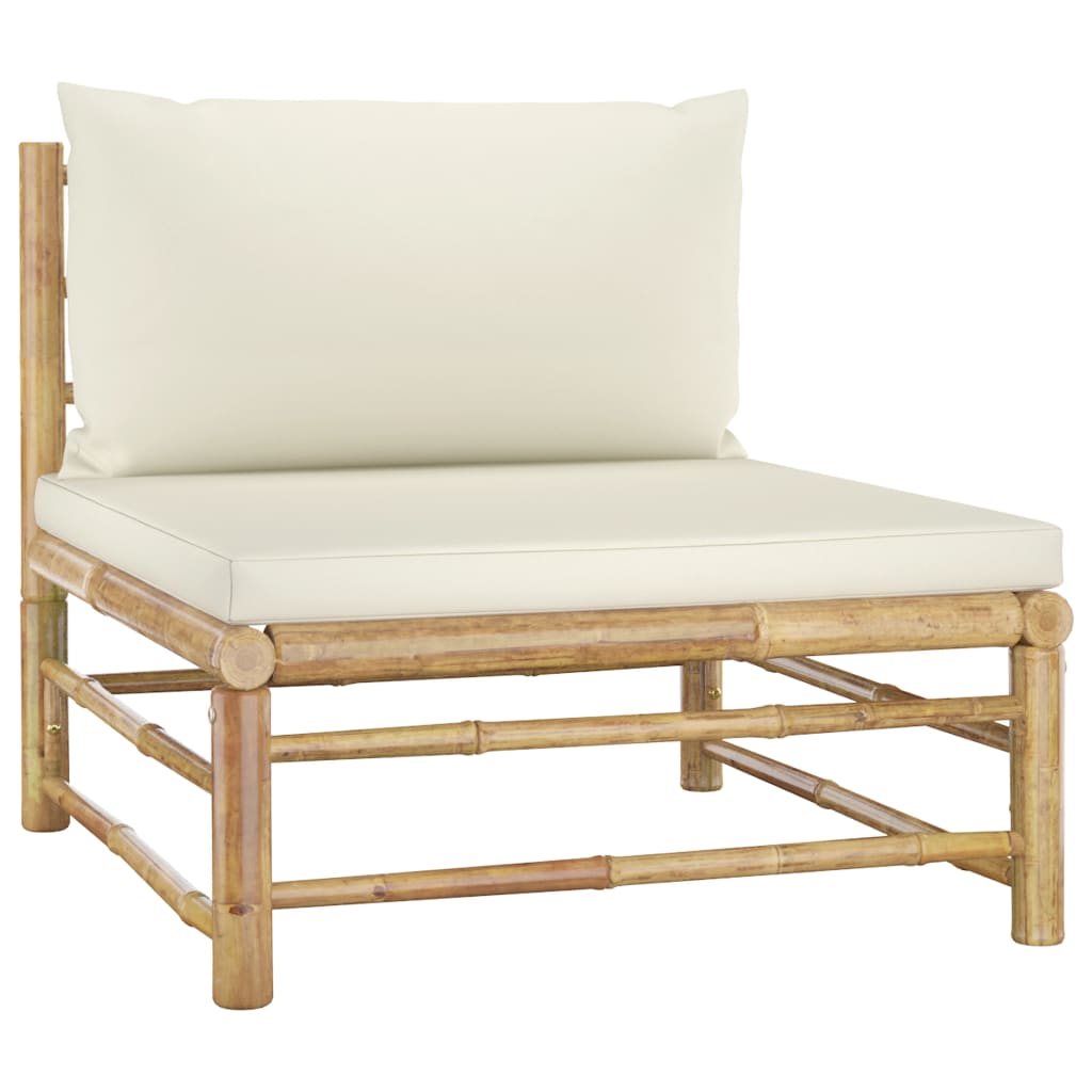 NNEVL 5 Piece Garden Lounge Set with Cream White Cushions Bamboo - Interactive Group