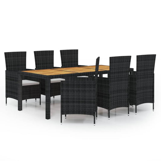 NNEVL 7 Piece Outdoor Dining Set with Cushions Poly Rattan Black - Interactive Group