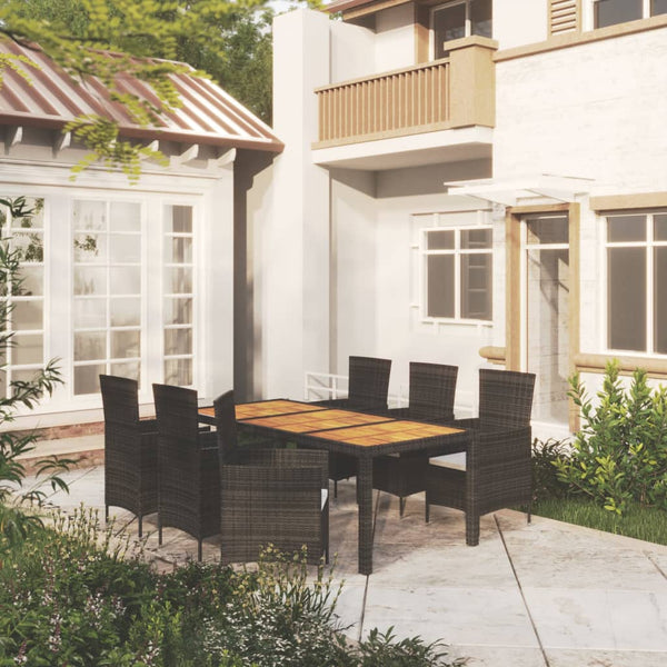 NNEVL 7 Piece Outdoor Dining Set with Cushions Poly Rattan Black - Interactive Group