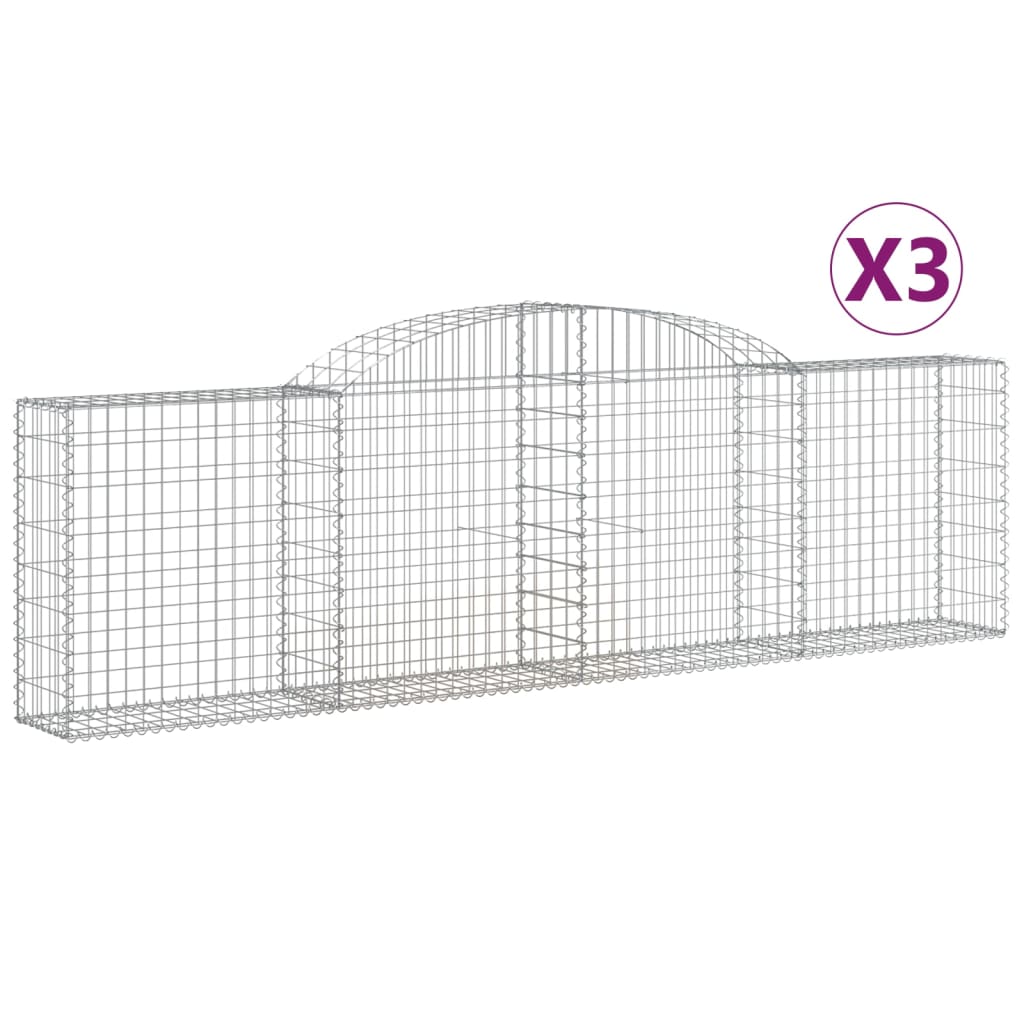 vidaXL Arched Gabion Baskets 3 pcs 118.1"x11.8"x31.5"/39.4" Galvanized Iron - Interactive Group