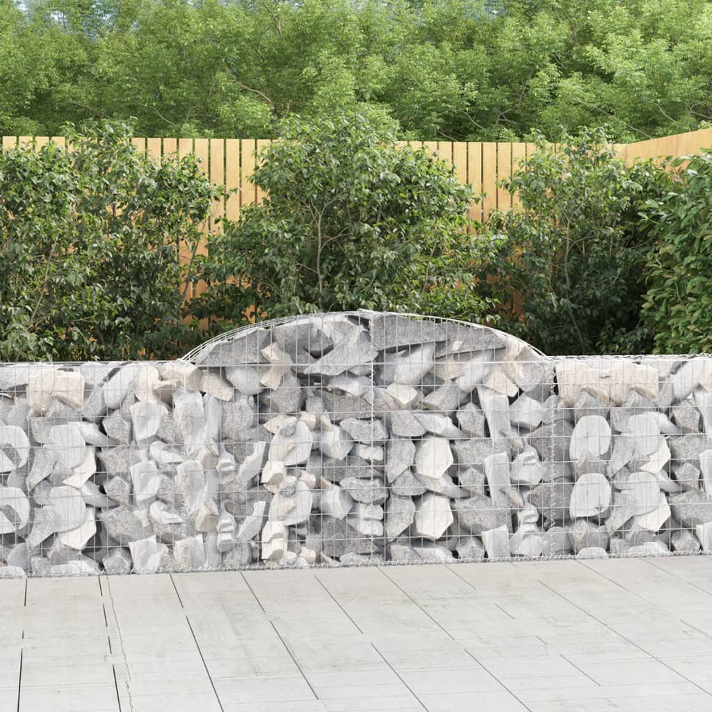 vidaXL Arched Gabion Baskets 3 pcs 118.1"x11.8"x31.5"/39.4" Galvanized Iron - Interactive Group