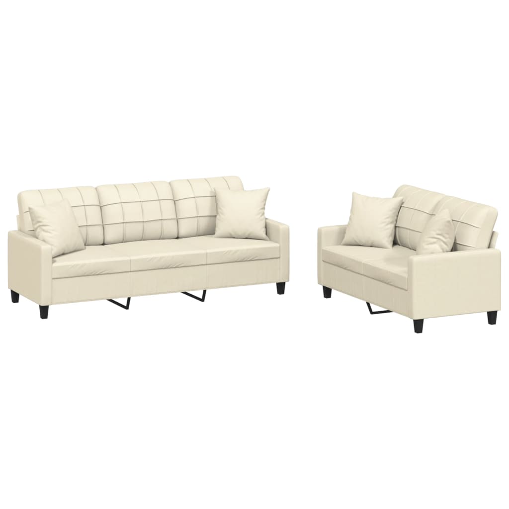 NNEVL 2 Piece Sofa Set with Pillows Cream Faux Leather - Interactive Group