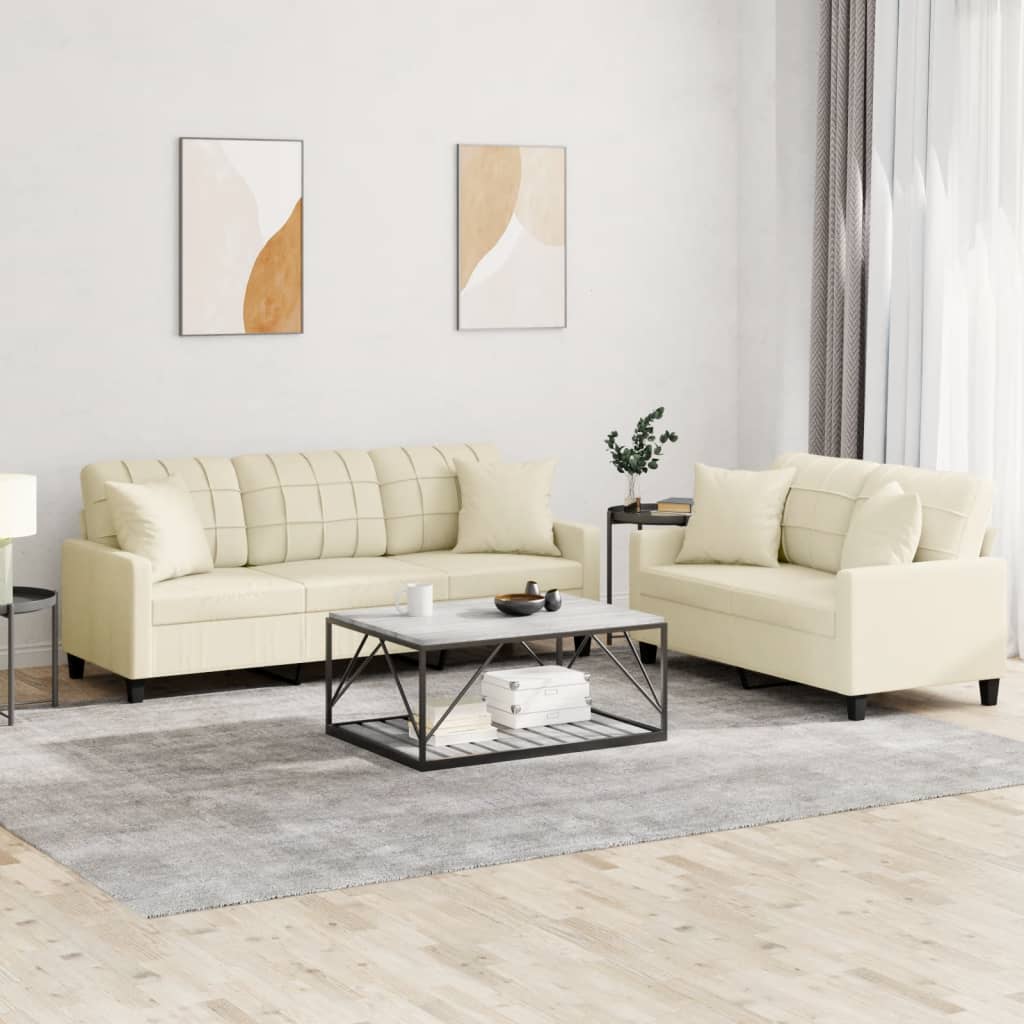 NNEVL 2 Piece Sofa Set with Pillows Cream Faux Leather - Interactive Group