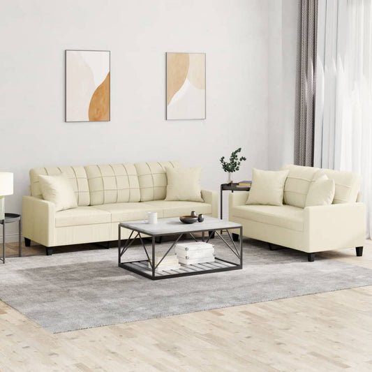 NNEVL 2 Piece Sofa Set with Pillows Cream Faux Leather - Interactive Group