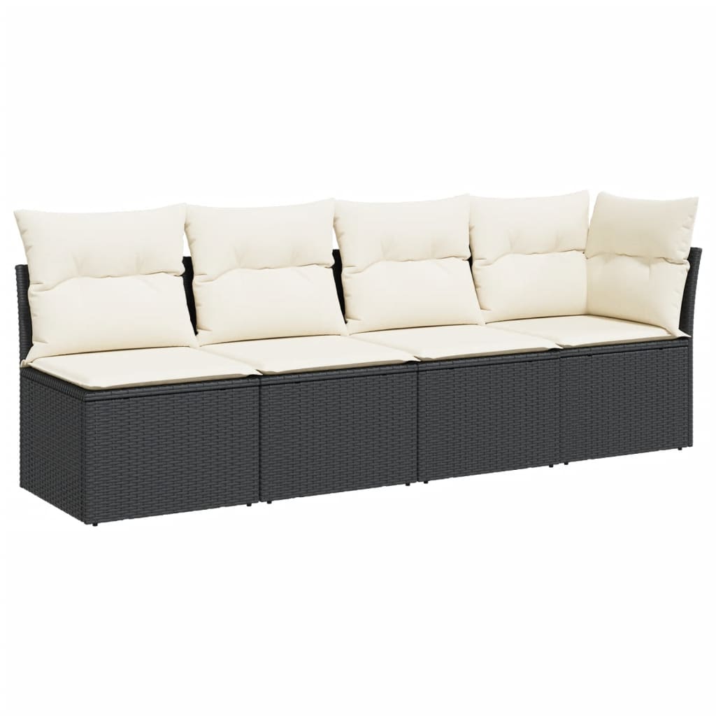 NNEVL Garden Sofa with Cushions 4-Seater Black Poly Rattan - Interactive Group