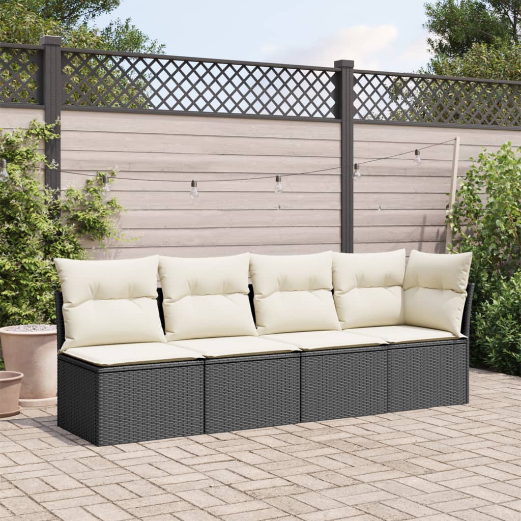 NNEVL Garden Sofa with Cushions 4-Seater Black Poly Rattan - Interactive Group