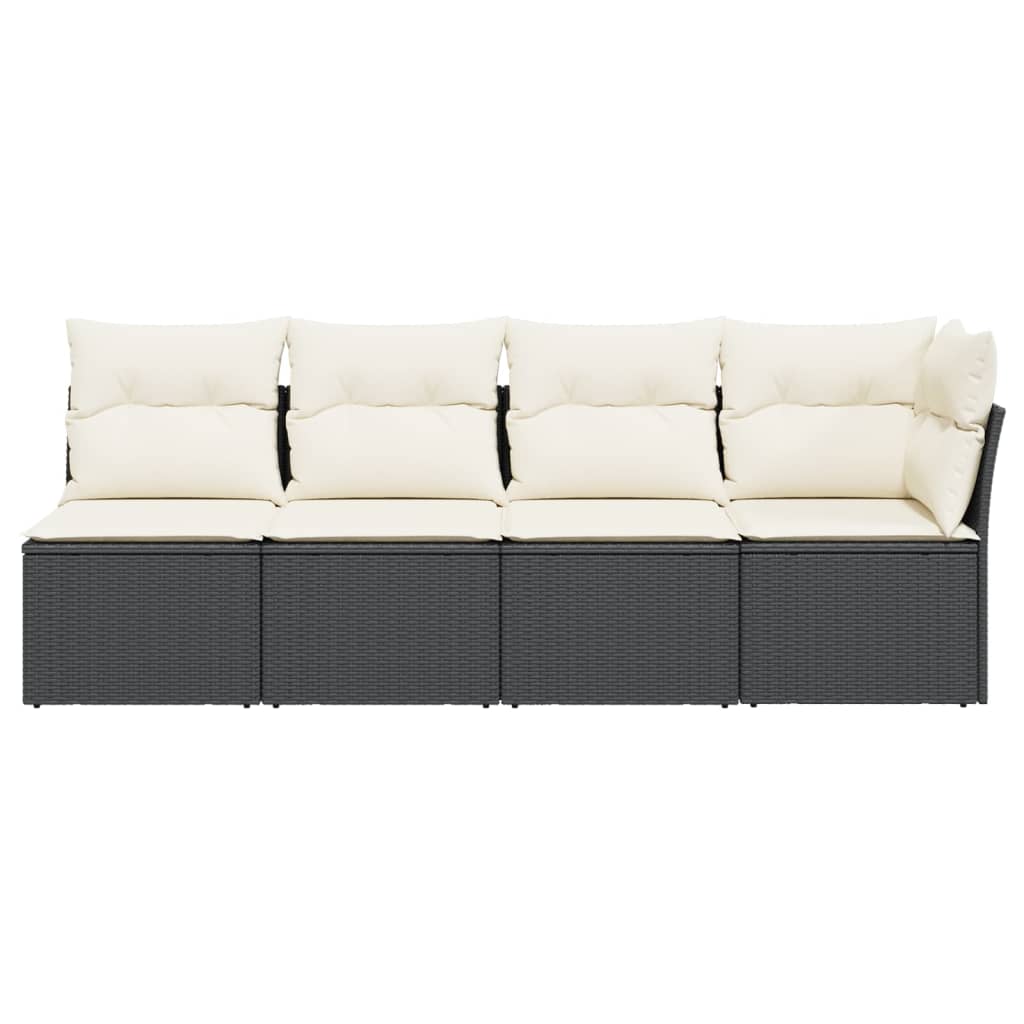 NNEVL Garden Sofa with Cushions 4-Seater Black Poly Rattan - Interactive Group