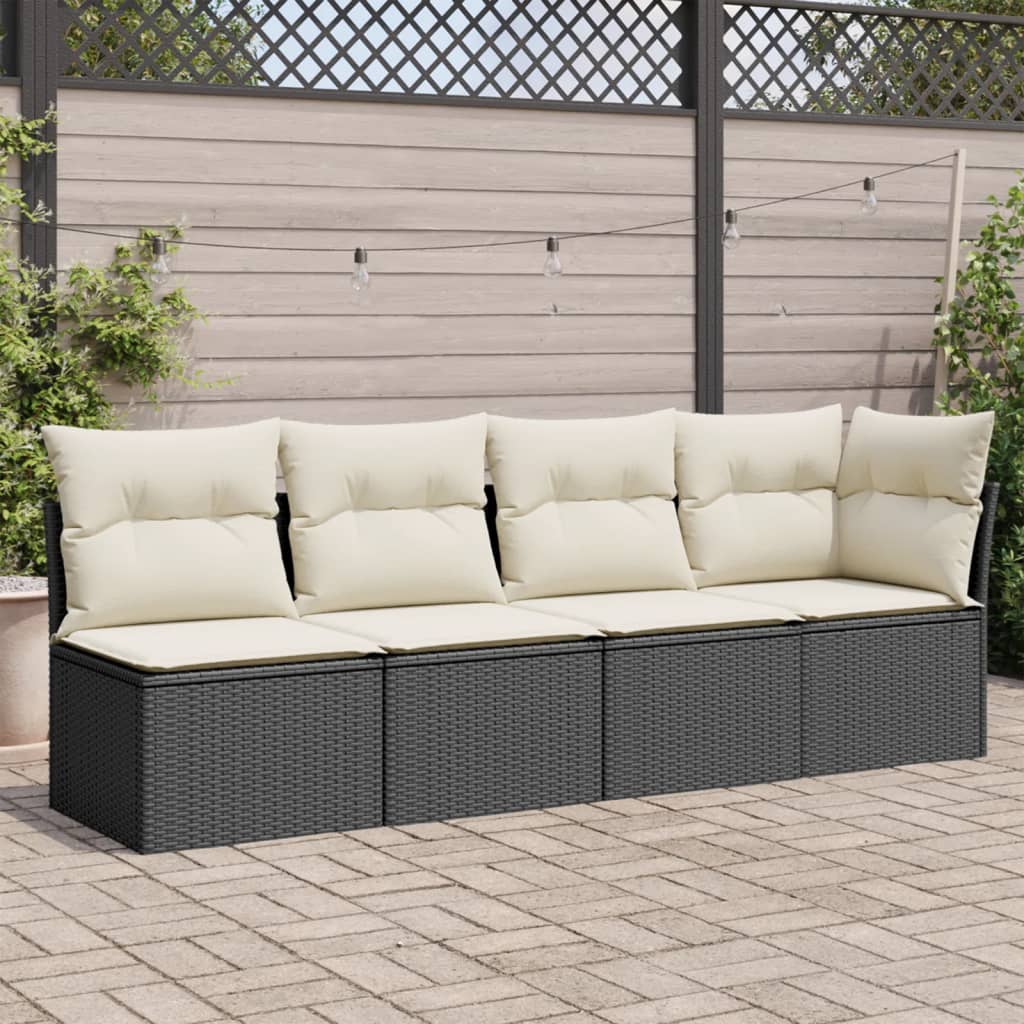 NNEVL Garden Sofa with Cushions 4-Seater Black Poly Rattan - Interactive Group