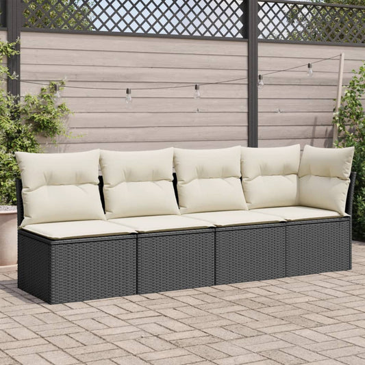 NNEVL Garden Sofa with Cushions 4-Seater Black Poly Rattan - Interactive Group